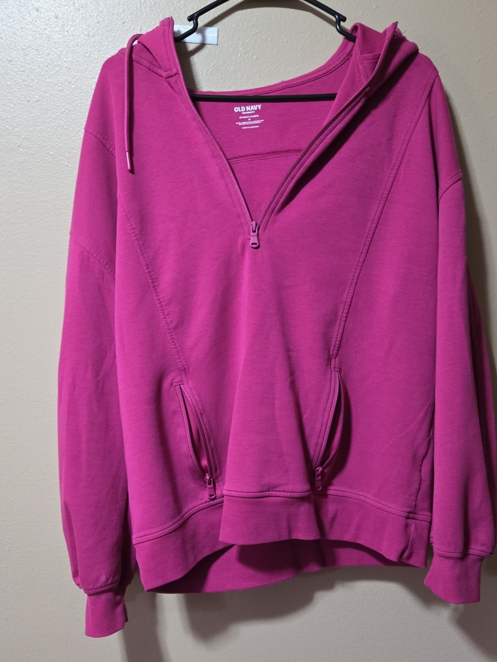 Old Navy Women's Maternity Bright Fuchsia Half-Zip Hooded Pullover